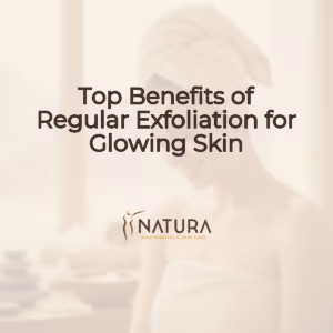 A woman with glowing skin in a spa setting with soft natural lighting and warm tones.
