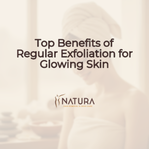 A woman with glowing skin in a spa setting with soft natural lighting and warm tones.